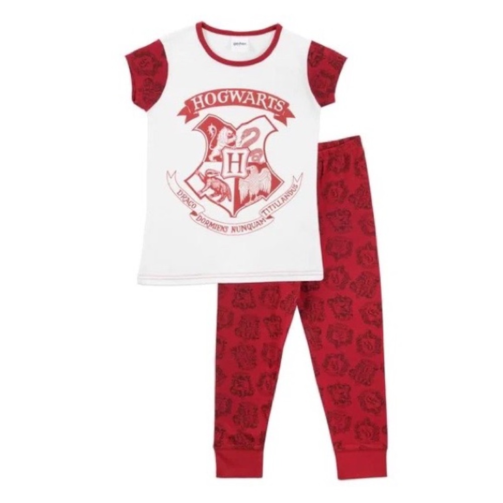 Harry Potter Red & White Hogwarts Crest 2-Piece Cotton Pajamas Set Kids Size 4
